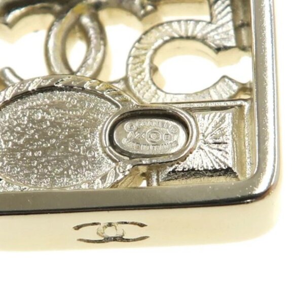 CHANEL CC Logos Rhinestone Pearl No.5 Square Stud Earrings Gold Tone - Picture 7 of 9